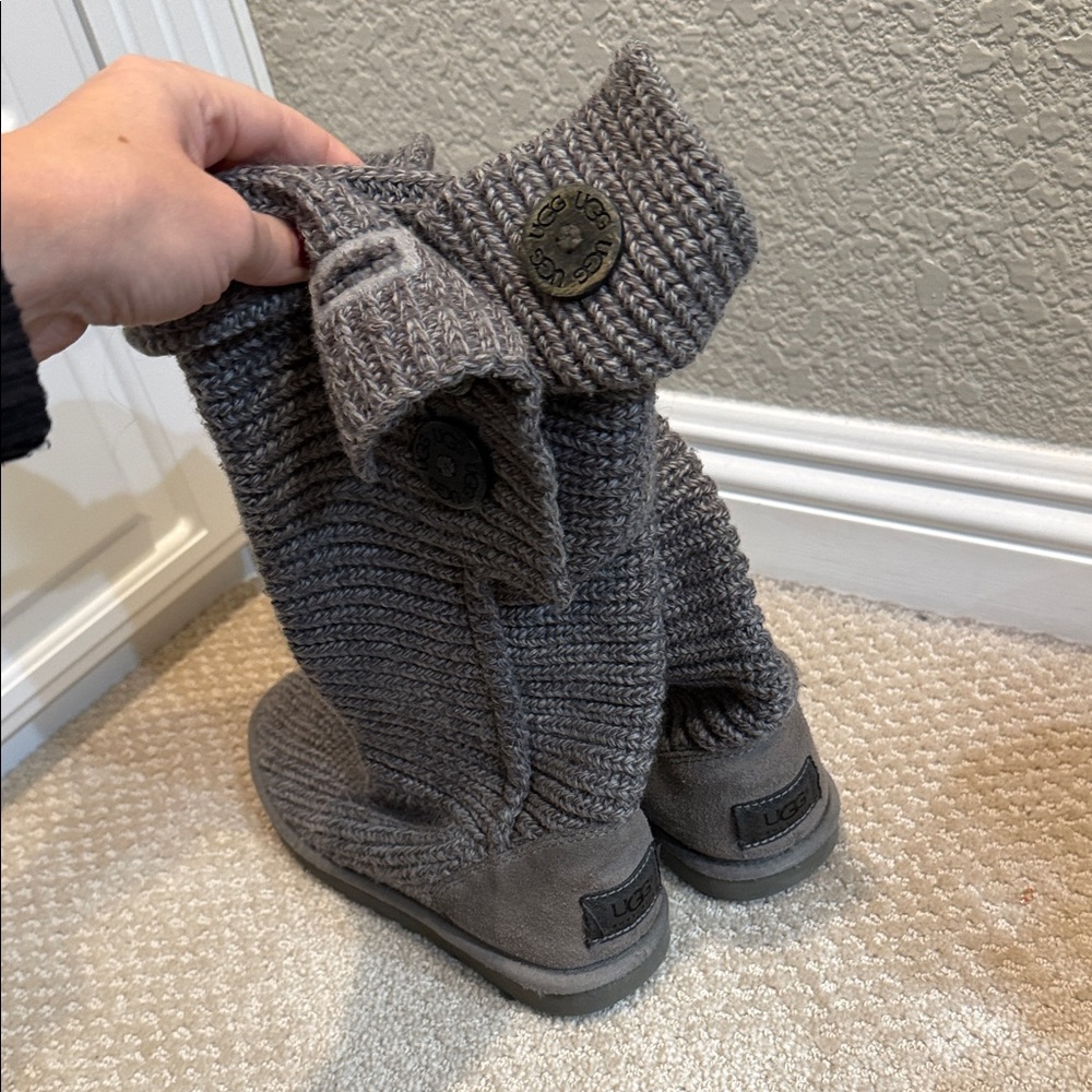 UGG Charcoal Knit Boots with Button Accent